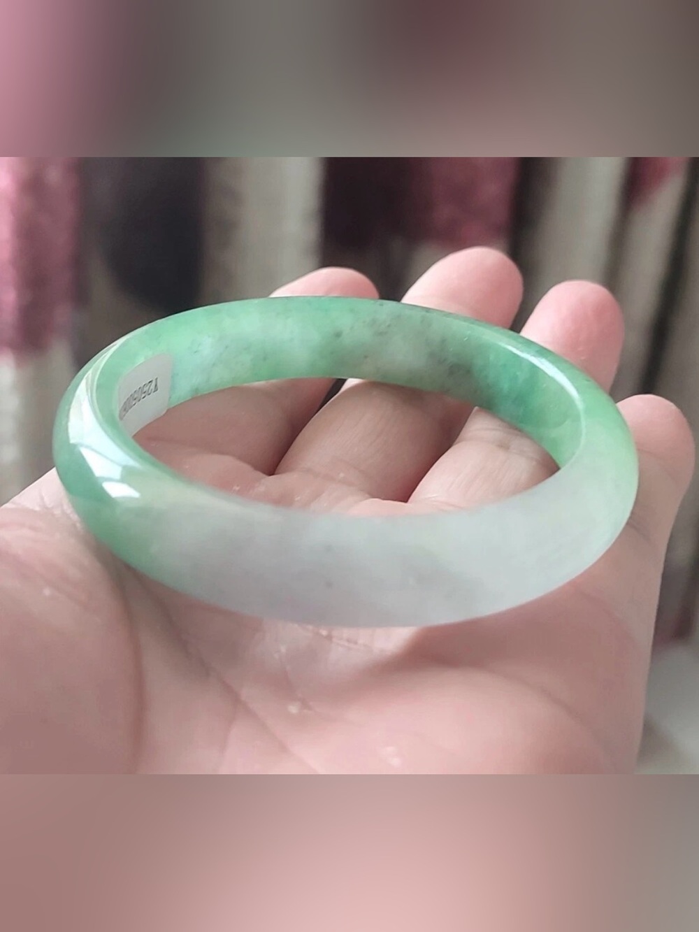 Green and White Jade Bangle Bracelet - Women Jewelry 58mm